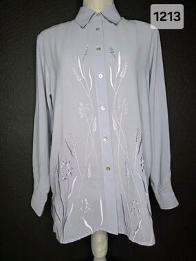 Vintage Yves St Clair Studio Sz 12 Periwinkle Wheat Embroidered Blouse